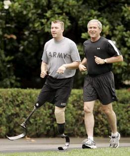 Bush jogging with double amputee