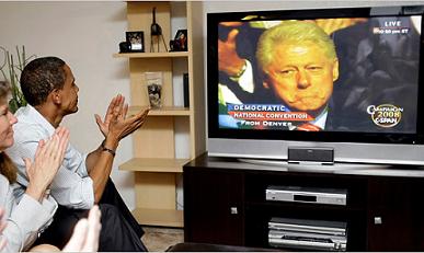 Obama watching Bill Clinton at DNC