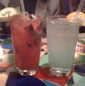 red and blue drinks