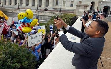 Jesse Jackson and happy supporters