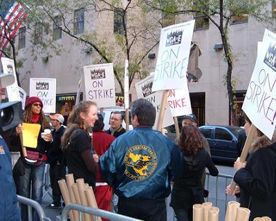 WGA writers on strike at Rockefeller Center