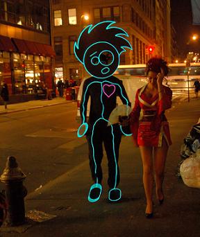 Blue stick figure guy, Halloween parade
