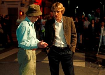 Woody Allen and Owen Wilson on the set of Midnight in Paris